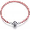 Glory ružový kožený náramok so strieborným zapínaním a zirkónmi S1091