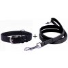 Obojok a vodítko plochý kožený set pre psa čiernej farby Obvod krku:: 38-49cm, šírka obojku: 25mm + vodítko priemer 18mm Obojok a vodítko plochý kožený set pre psa čiernej farby Obvod krku:: 38-49cm, šírka obojku: 25mm + vodítko priemer 18mm