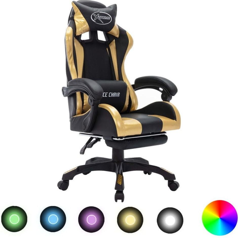 Vidaxl Herná stolička s RGB LED svetlami zlato-čierna umelá koža