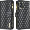 Peňaženkové kožené puzdro Diamond Lattice Zipper na Oppo A38 - Čierna Peňaženkové kožené puzdro Diamond Lattice Zipper na Oppo A38 - Čierna