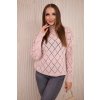High-neckline sweater with diamond pattern powder pink krémová One size Kesi 5907302253088 High-neckline sweater with diamond pattern powder pink krémová One size Kesi 5907302253088