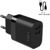 Fixed - Wall Charger (FIXC17N-2UM-BK) - 2x USB, Smart Rapid Charge, 17W, with USB to Micro-USB Cable, 1m - Black Fixed - Wall Charger (FIXC17N-2UM-BK) - 2x USB, Smart Rapid Charge, 17W, with USB to Micro-USB Cable, 1m - Black