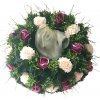 Smútočný veniec kruh s umelými ružami a doplnkami Ø 60cm sv. ružový, fialový, zelený Smútočný veniec kruh s umelými ružami a doplnkami Ø 60cm sv. ružový, fialový, zelený