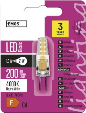Emos LED žiarovka Classic JC G4 1,9 W 21 W 200 lm neutrálna biela