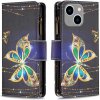 Peňaženkové kožené puzdro Colored Drawing Pattern na iPhone 15 Plus – Veľký motýľ Peňaženkové kožené puzdro Colored Drawing Pattern na iPhone 15 Plus – Veľký motýľ