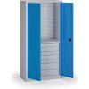 Policová dielenská skriňa 2-dverová, 1 police + 7 zásuviek, 1950 × 950 × 500 mm, modré dvere Policová dielenská skriňa 2-dverová, 1 police + 7 zásuviek, 1950 × 950 × 500 mm, modré dvere