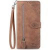 Peňaženkové kožené puzdro Embossed Flower Zipper na Galaxy A55 5G - Hnedá Peňaženkové kožené puzdro Embossed Flower Zipper na Galaxy A55 5G - Hnedá