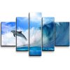 Sablio Obraz - 5-dílný Delfíni ve vlnách - 125x90 cm Sablio Obraz - 5-dílný Delfíni ve vlnách - 125x90 cm