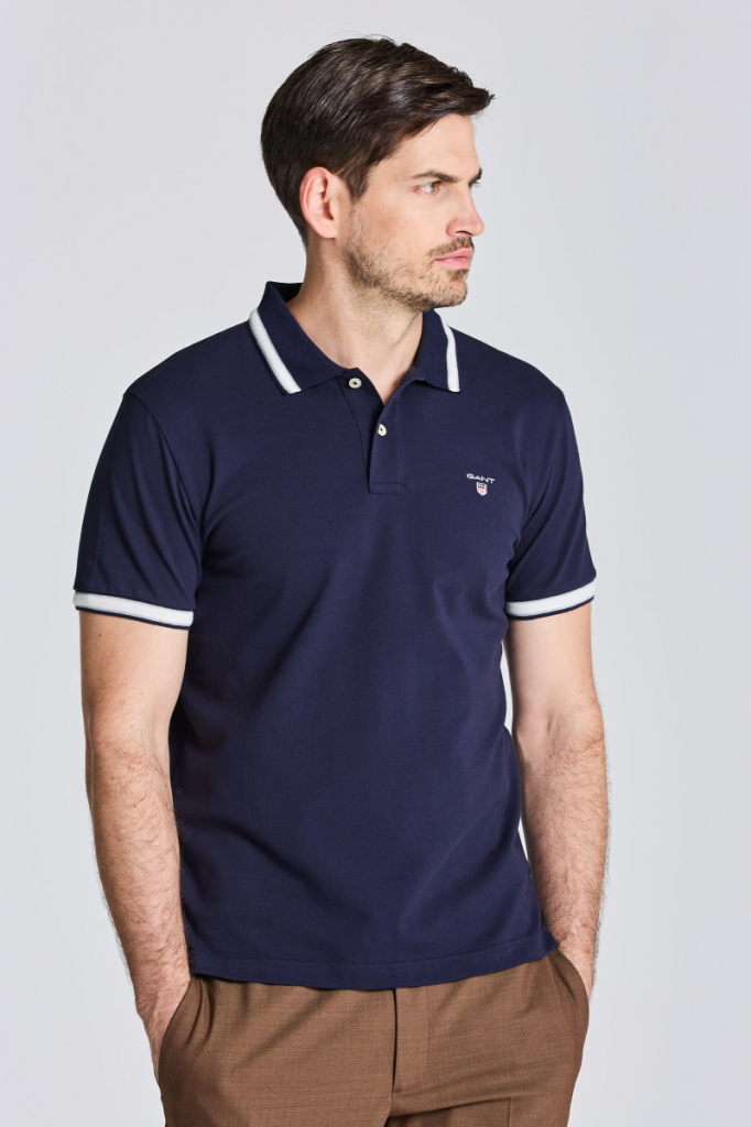 Gant polokošel\'a D1. Herringbone Tipping Pique modrá