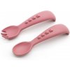 Malý Ježko Detský silikónový príbor DINO Old Rose 2 ks