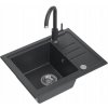 Dřez BEN 116, černý tečkovaný granitový dřez, 55x44, s černou baterií, pevným výtokem, ocelovým sifonem a uzávěrem Dřez BEN 116, černý tečkovaný granitový dřez, 55x44, s černou baterií, pevným výtokem, ocelovým sifonem a uzávěrem