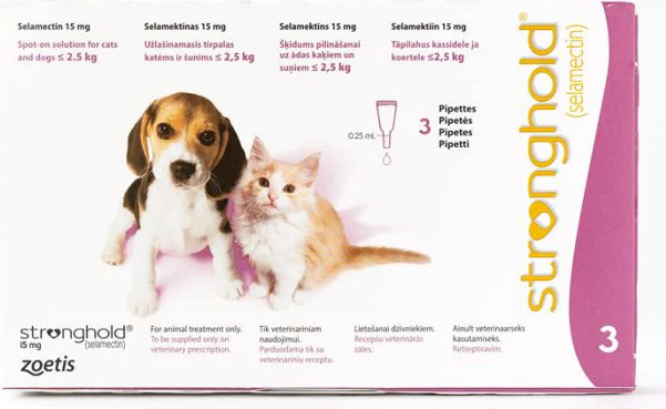 Stronghold spot-on 15 mg pre mačky a psy do 2,5kg 3 x 0,25 ml