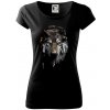 Vlk indián so slúchadlami - Dámske tričko Pure - 3XL ( Čierna ) Vlk indián so slúchadlami - Dámske tričko Pure - 3XL ( Čierna )