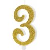 PartyDeco Sviečka na tortu číslo 3 zlatá