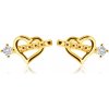 Šperky eshop - Náušnice zo 14K zlata - srdiečko s Amorovým šípom, zirkón v kotlíku, puzetky S1GG233.15 Šperky eshop - Náušnice zo 14K zlata - srdiečko s Amorovým šípom, zirkón v kotlíku, puzetky S1GG233.15