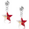 Šperky eshop - Náušnice zo striebra 925, číry krištálik, červeno-biela hviezda s dekoráciou R36.12 Šperky eshop - Náušnice zo striebra 925, číry krištálik, červeno-biela hviezda s dekoráciou R36.12
