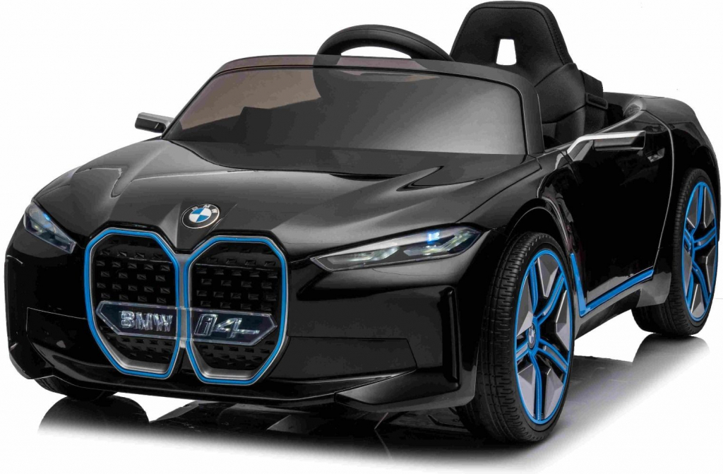 Beneo Elektrické autíčko BMW i4 čierne 2,4 GHz diaľkové ovládanie USB / AUX / Bluetooth prípojka odpruženie 12V batéria LED svetlá 2 X MOTOR ORIGINAL licencia