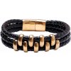 Nefertitis Pánsky čierny kožený trojitý náramok farba zlata NF35969 - obvod cca 21,5 cm Nefertitis Pánsky čierny kožený trojitý náramok farba zlata NF35969 - obvod cca 21,5 cm