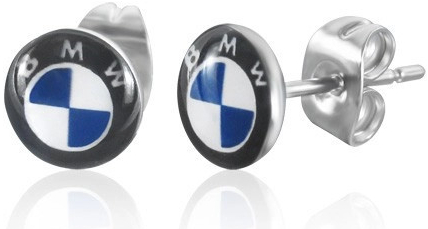 Šperky eshop Okrúhle puzetové náušnice z ocele svetlomodré logo BMW Q1.4