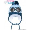 NEW BABY Zimná detská čiapočka New Baby okuliarky svetlo modrá