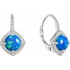 Strieborné náušnice visiace s modrým okrúhlym syntetickým opálom a zirkónmi 11463.3 blue Strieborné náušnice visiace s modrým okrúhlym syntetickým opálom a zirkónmi 11463.3 blue