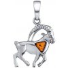 SILVEGO Strieborný prívesok znamenie zverokruhu Kozorožec s jantárom AAJ180P01