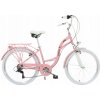 Lavida Dámsky Retro bicykel Mahbike 7-prevodový hliníkový rám Ružová, biele kolesá 26