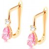 Šperky eshop - Náušnice v žltom 14K zlate - zirkónik čírej farby a ružová zirkónová kvapka S2GG94.09 Šperky eshop - Náušnice v žltom 14K zlate - zirkónik čírej farby a ružová zirkónová kvapka S2GG94.09