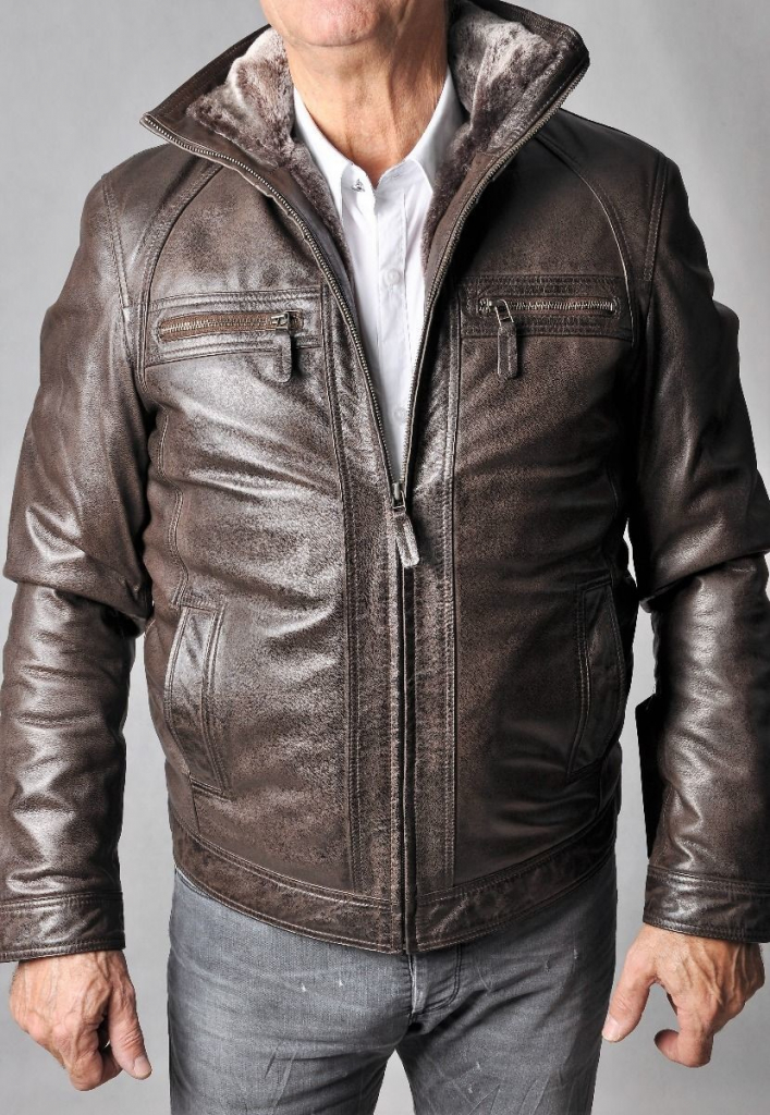 Max Original Leather pánska kožená bunda 8051 FUR Brown