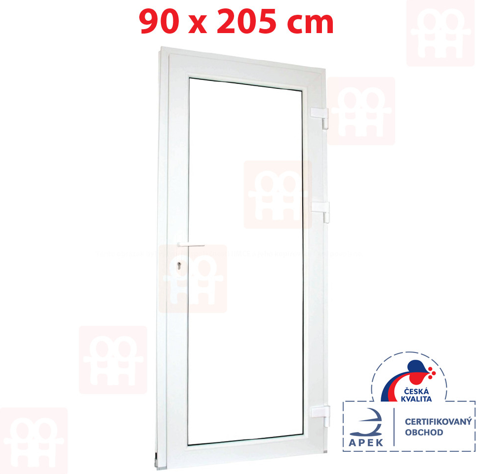 OKNA-HNED.SK Plastové dvere 90 x 205 cm (900 x 2050 mm) biele presklenné pravé