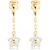 Šperky eshop - Visiace náušnice v žltom 14K zlate - slzička, číry kvet na retiazke S2GG104.04 Šperky eshop - Visiace náušnice v žltom 14K zlate - slzička, číry kvet na retiazke S2GG104.04