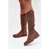 S. Barski dámske kozačky s mriežkovým vzorom na plochoj päti s barški hy52 534 hnedé