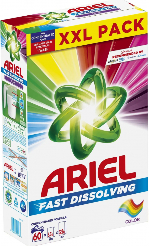 Ariel Rýchlo rozpustný prací prášok na farebnú bielizeň 3,3 kg 60 PD