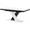Luxusný rozkladací jedálenský stôl XENON LUX LESK biely vrch/čierno biele nohy/bilely podstavec Biela MAT/čierna/Biela MAT Luxusný rozkladací jedálenský stôl XENON LUX LESK biely vrch/čierno biele nohy/bilely podstavec Biela MAT/čierna/Biela MAT