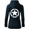 Army hvězda mikina dámska trendy zipper s kapucňou Tmavomodrá takmer čierna