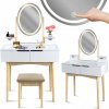 Toaletný stolík s oválnym LED zrkadlom a béžovou taburetkou Toaletný stolík s oválnym LED zrkadlom a béžovou taburetkou