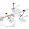 Šperky eshop - Oceľový piercing do bruška - motýľ s mušľou Abalone, PVD úprava AB30.29 - Farba: Strieborná Šperky eshop - Oceľový piercing do bruška - motýľ s mušľou Abalone, PVD úprava AB30.29 - Farba: Strieborná