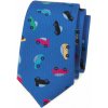 Modrá slim kravata s farebnými autíčkami Modrá slim kravata s farebnými autíčkami