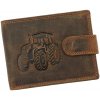 Wild clip, pánska hnedá kožená peňaženka s potlačou traktora 12,8×9,5 cm Wild clip, pánska hnedá kožená peňaženka s potlačou traktora 12,8×9,5 cm