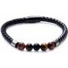 Nefertitis Náramok pánsky kožený čierny pletený s tigrím okom a achátom NF17328 - obvod cca 17 až 22 cm Nefertitis Náramok pánsky kožený čierny pletený s tigrím okom a achátom NF17328 - obvod cca 17 až 22 cm
