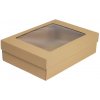 Darčeková krabička 330x230x90/40 mm, dno + veko s priehľadným okienkom, kraftová - hnedá Darčeková krabička 330x230x90/40 mm, dno + veko s priehľadným okienkom, kraftová - hnedá