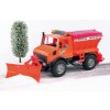 Bruder 2572 Mercedes Unimog pro zimní práce s radlicí sypač.
