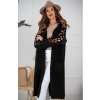 Fashionweek Dlhý cardigan pletený kabát so vzorovanými rukávmi a kapucni ALEXISI Čierna
