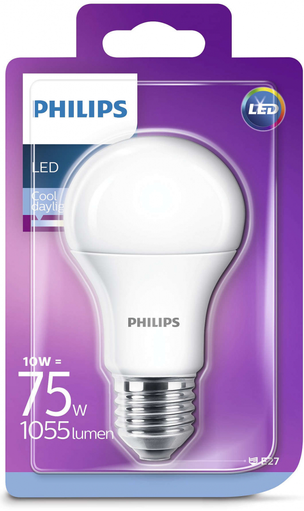Philips klasik, 10,5W, E27, teplá biela