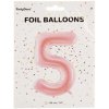 PartyDeco Fóliový balón narodeninové číslo 5 ružový 86cm