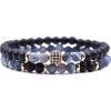 B-TOP Sada náramků z kamenných korálok - čierna/modrá/zlatá B-TOP Sada náramků z kamenných korálok - čierna/modrá/zlatá