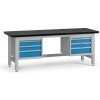 Pracovný stôl do dielne G4 s 2 závesnými boxami na náradie, MDF + PVC doska, 6 zásuviek, 2100 x 750 x 800 mm, modrá Pracovný stôl do dielne G4 s 2 závesnými boxami na náradie, MDF + PVC doska, 6 zásuviek, 2100 x 750 x 800 mm, modrá