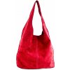 Kožená kabelka v úprave semiš 804A červená
