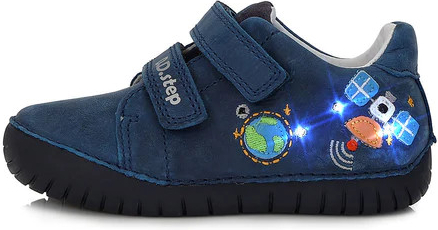 D.D.Step detské chlapčenské kožené topánky blikajúce royal blue