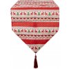Clayre & Eef Červený behúň so strapcom a jeleňmi Christmas Rustic 33x180 cm